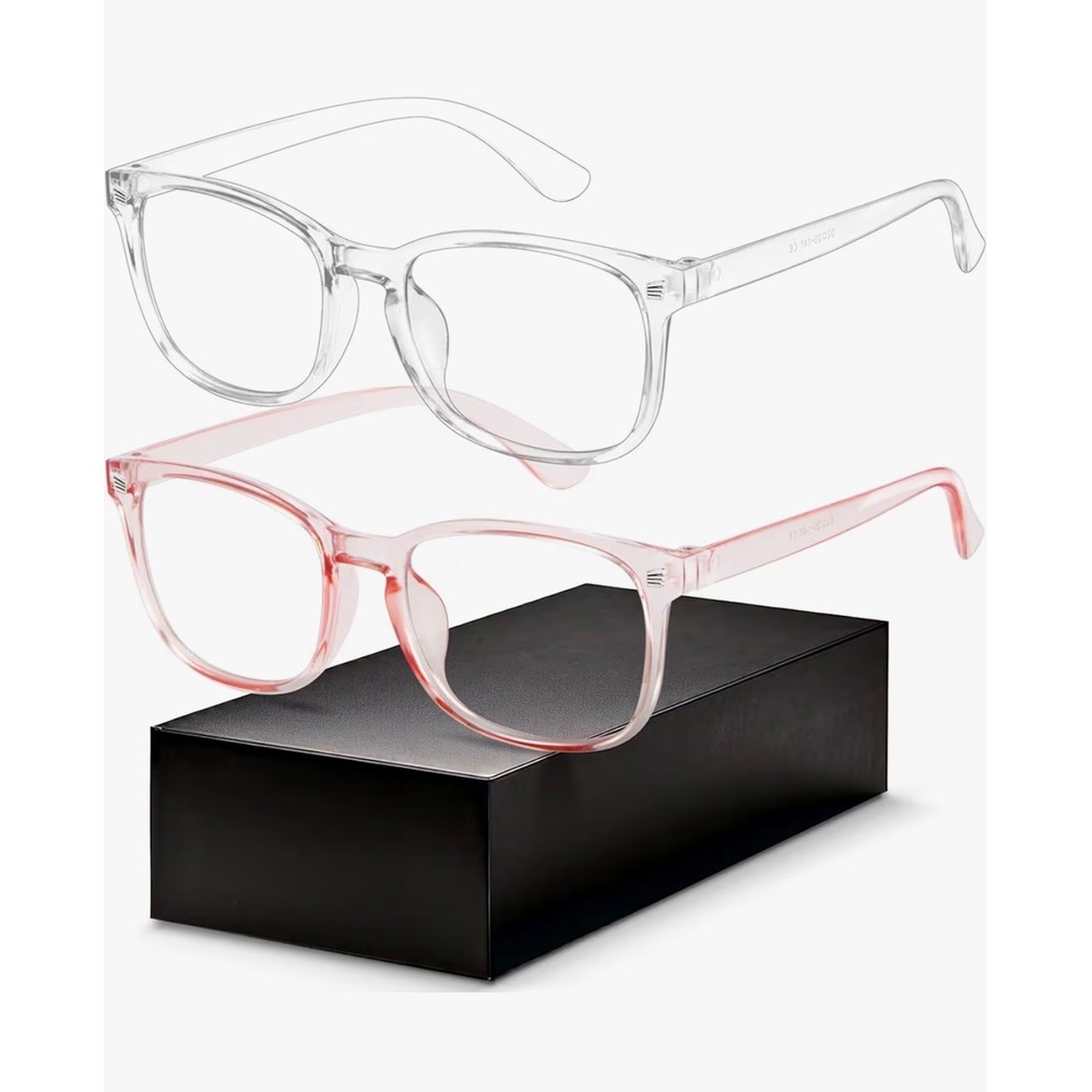 GAOYE‎ 2 Pack Blue Light Blocking Glasses Clear & Pink Square Frame Eyeglasses
